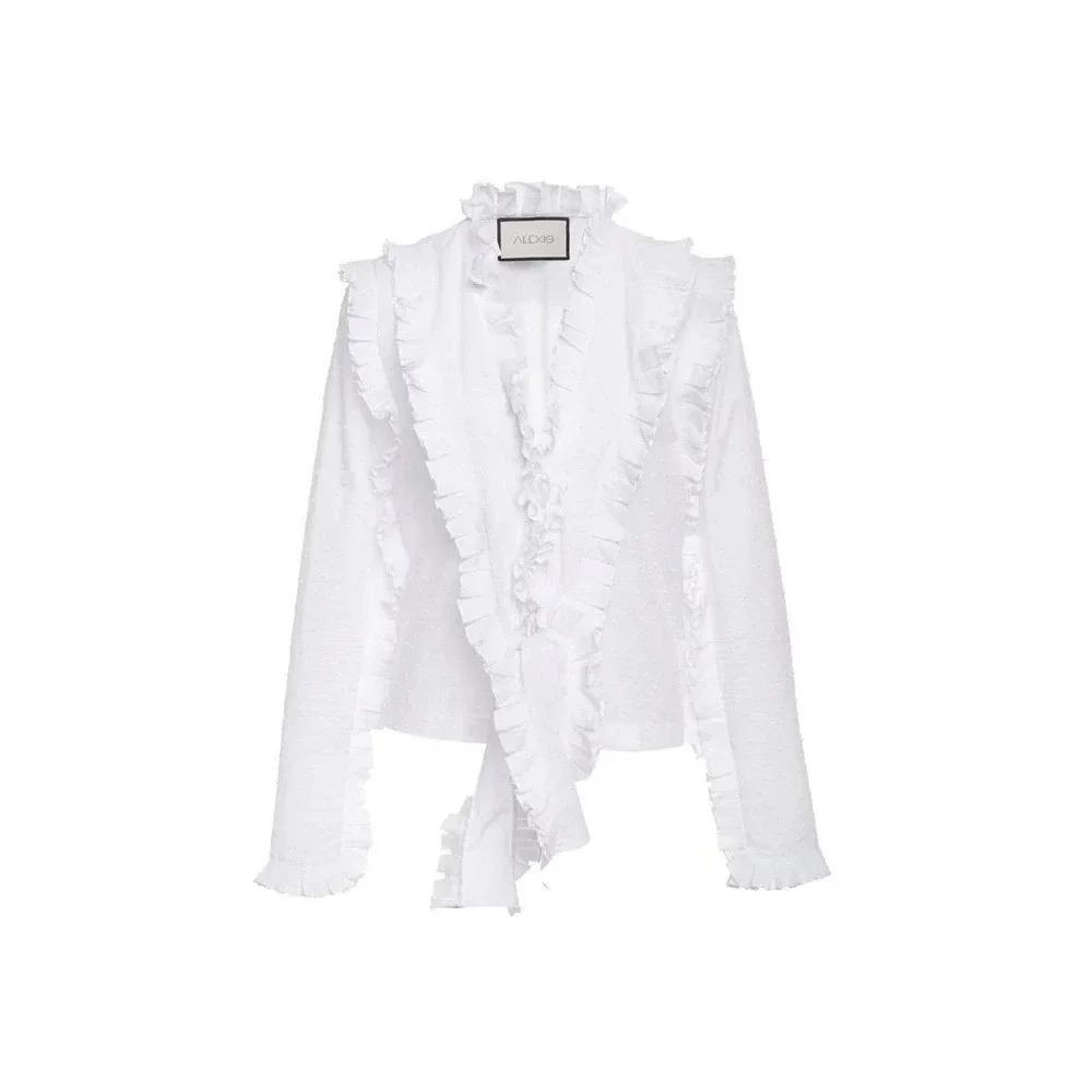 Alexis White Ruffled V-Neck Blouse